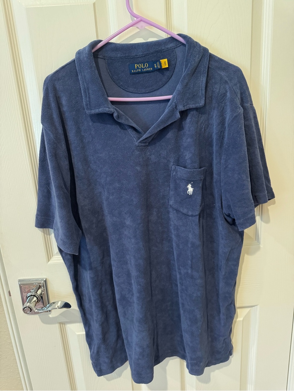 Ralph Lauren Men's Navy Terry Polo Shirt with Pocket Pony
